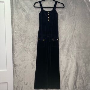 Juicy Couture Black Velour Romper Jumpsuit Y2K Flare 90s Witchy Sz S/10 Girls